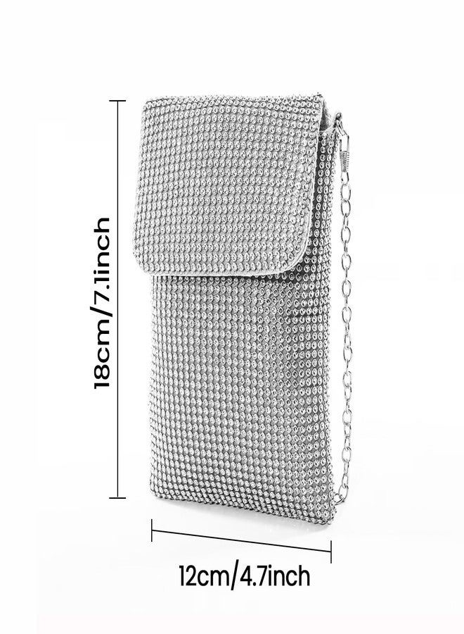 Pebipoo Silver Women's Crossbody Evening Bag Glitter Rhinestone Purse Sparkly Small Handbag - Image 2